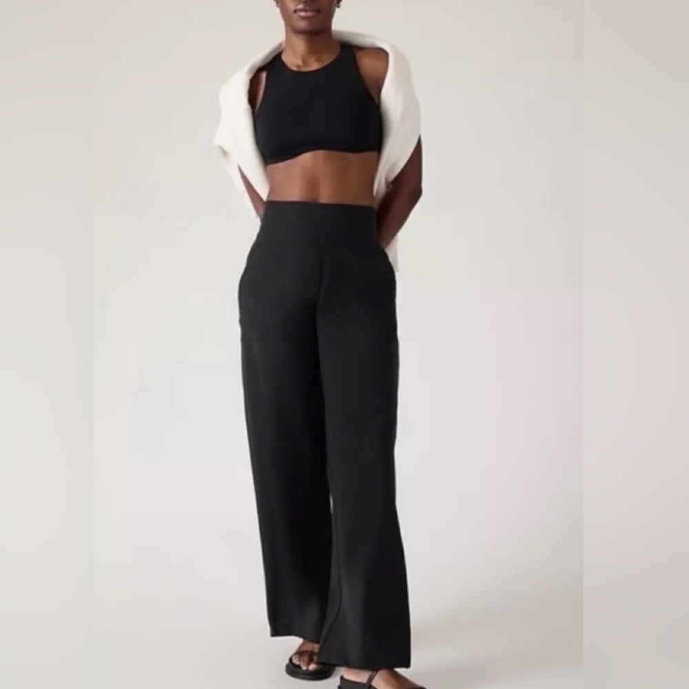 Athleta Black Wide-Leg Track Pants (like new)